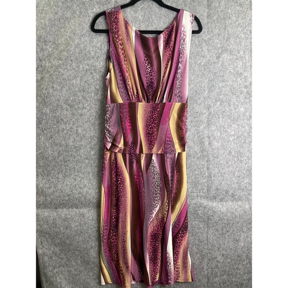 Long Elegant Legs LEL‎ Purple Brown Stripe Print Wrap Midi Dress Tall Large - Picture 2 of 6